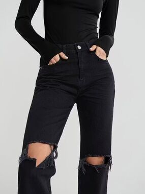 Gina Tricot Perfect Jeans 90s High Waist Jeans Black Distressed US Size 6 NWT